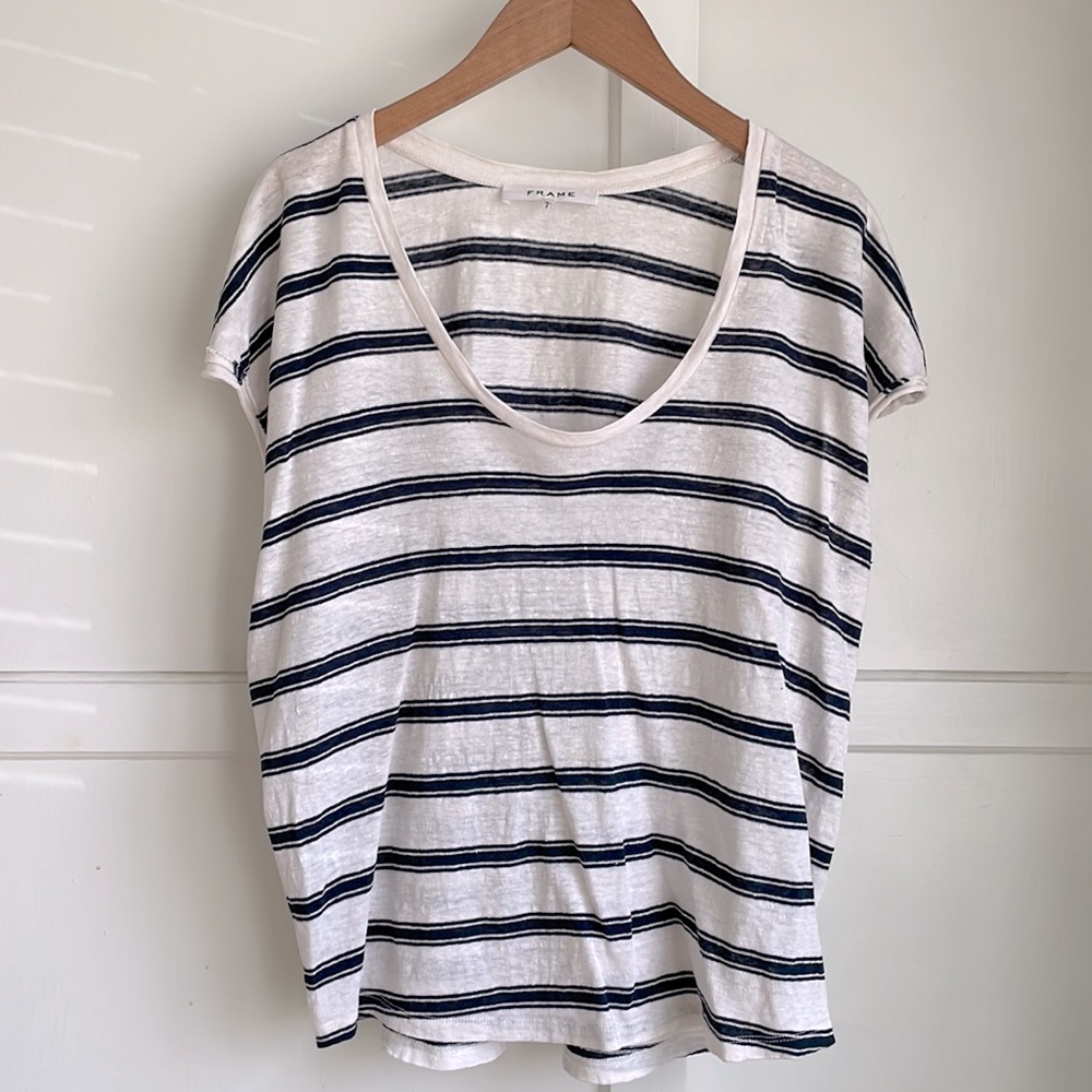 FRAME Linen stripe loose top drapey